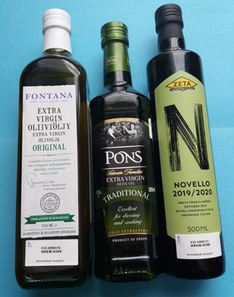 Fontana, Pons ja Zeta tuotemerkkien oliiviöljypullot