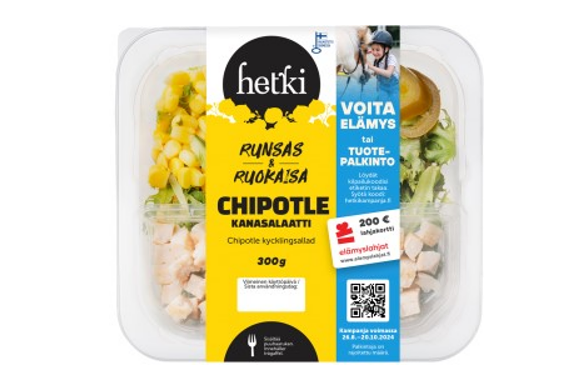 Hetki Runsas ja Ruokaisa Chipotle kycklingsallad 300 g, sista förbrukningsdag 1.9.2024